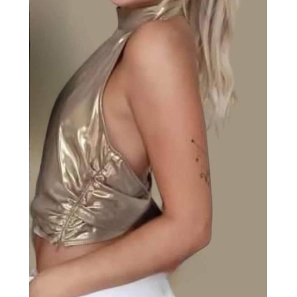 ZARA NEW 2024. GOLDEN LONG METALLIC SKIRT & halterneck top size XS